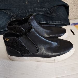 Tory Burch Rosette High-top Nappa Black Leather Sneaker size 8